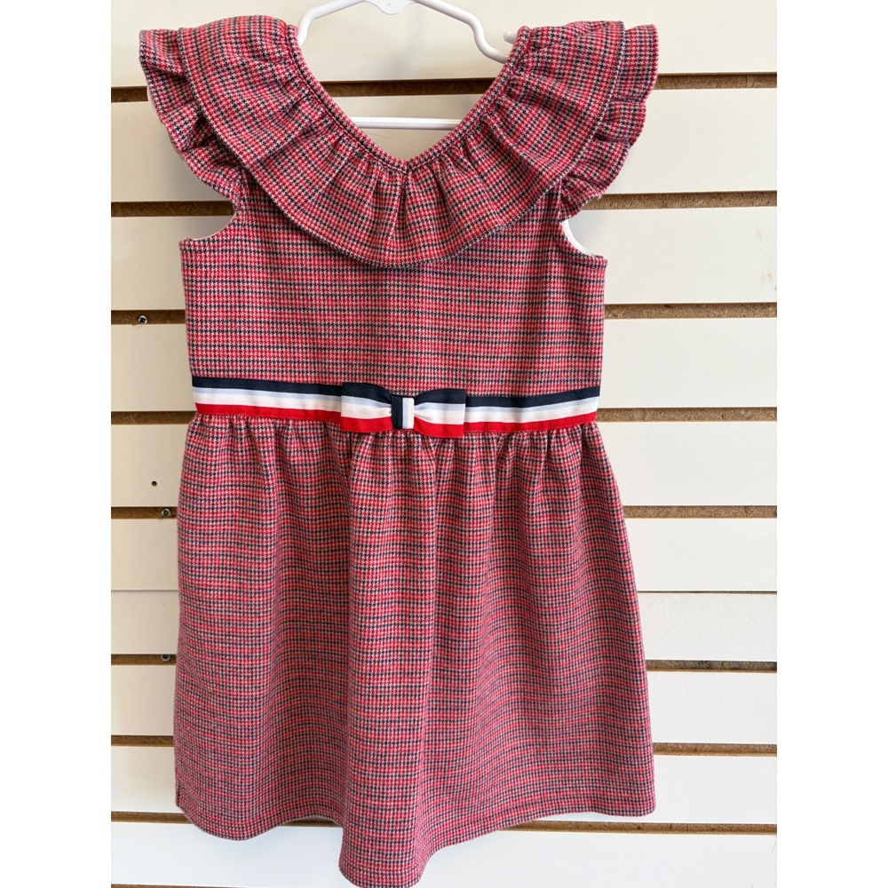 Janie And Jack Jacquard Houndstooth Dress Size 4 Red Blue White patriotic
